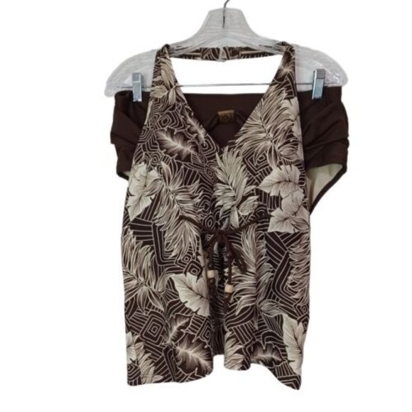 Faded Glory 1x Halter Tankini With Matching Bikini Bottom Brown/Tan Fern Pattern - Picture 3 of 11